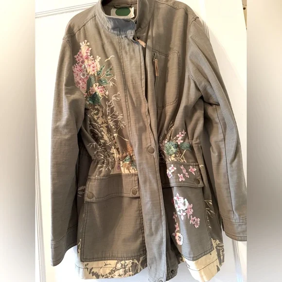 ANTHROPOLOGIE Maeve Floral embroidered moss green jacket Size XL EUC! - Picture 1 of 6